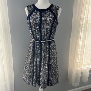 Blue Patterned Dress with Ribbon Detail